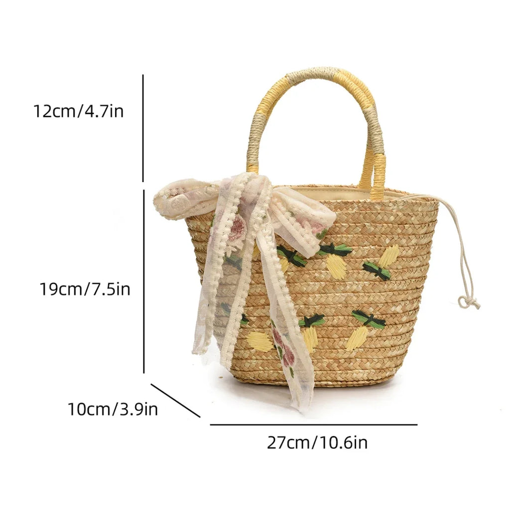Large Capacity Beach Shoulder Bag Designer Embroidery Handbag Summer Handmade Rattan Bag Fashion Basket Straw Shopping Bag