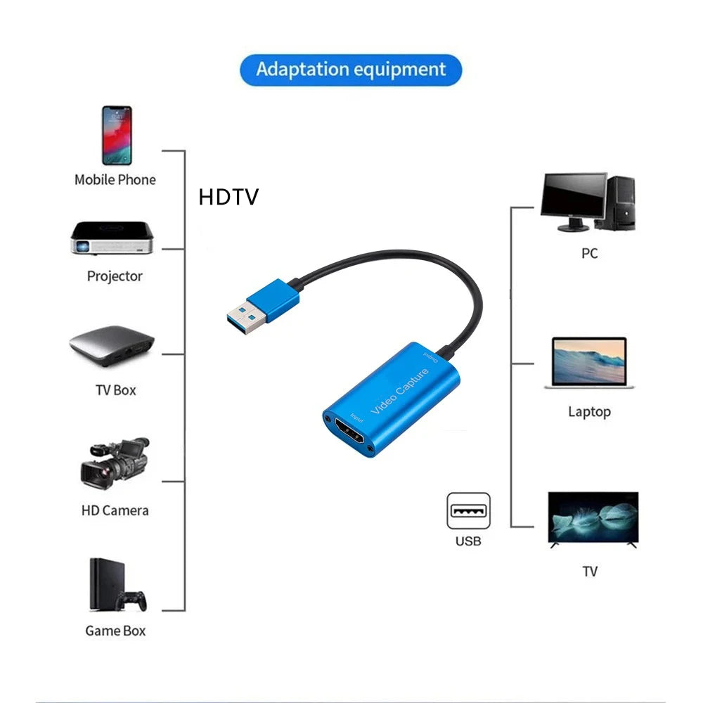 4K HDMI-Compatible Video Capture Card USB 3.0 1080P Game Capture Card Grabber Record Box for Live Streaming for PS4 HD Camera