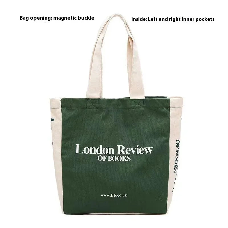 Women Canvas Shoulder Bag London Book Female Casual Tote Large Capacity Shopping Beach Rectangular College Square Bag University