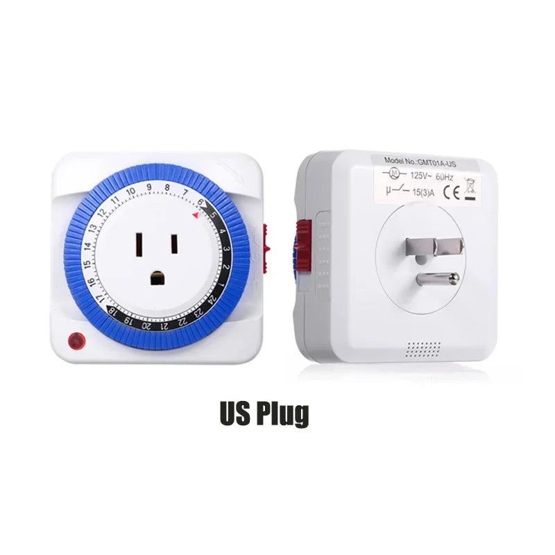 EU/US 24 Hours Timer Switch Timer Plug in Mechanical Grounded Programmable Smart Countdown Loop Switch Socket Auto Power off