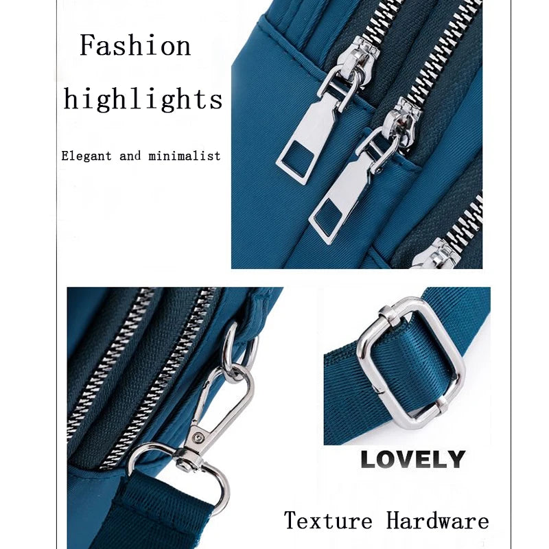Multi Zipper Oxford Crossbody Bag Lightweight Adjustable Strap Casual Daily Travel Handbag With Top Handle For Everyday Use