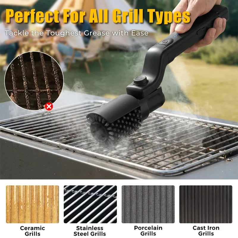Wireless Barbecue Cleaning Brush, Motorized BBQ Scrubber with 3-Speed Settings, Electric Grill Cleaner, 180° Adjustable Head