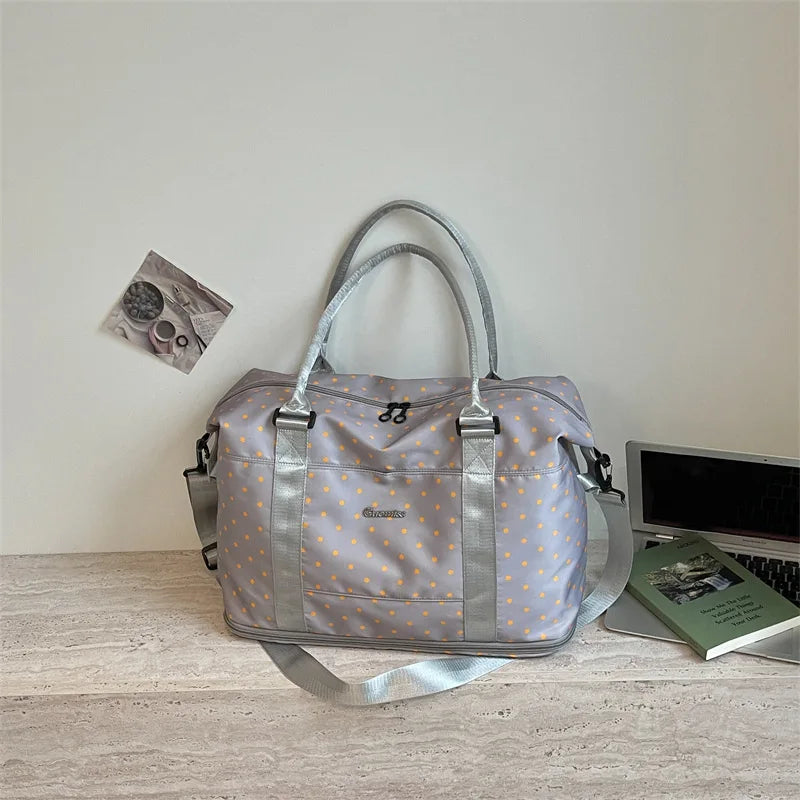 Korean Polka Dot Lazy Style Large Capacity Women's Luggage Bag Travel Handheld Short Trip Business Commuting Bag Lightweight ...