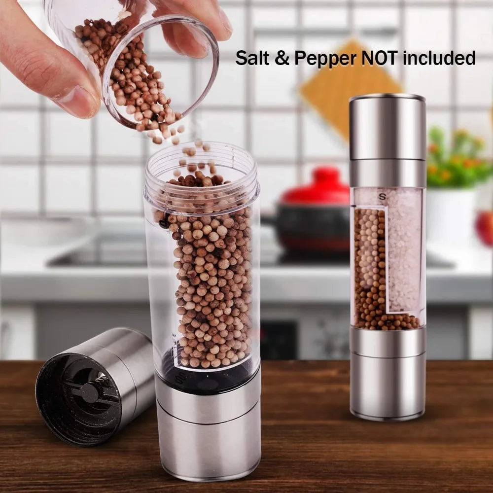 Stainless Steel Salt and Pepper Grinder 2 in 1 Adjustable Coarseness  Spice Mill  for Kitchen Outdoor Barbecue Kitchen Utensils