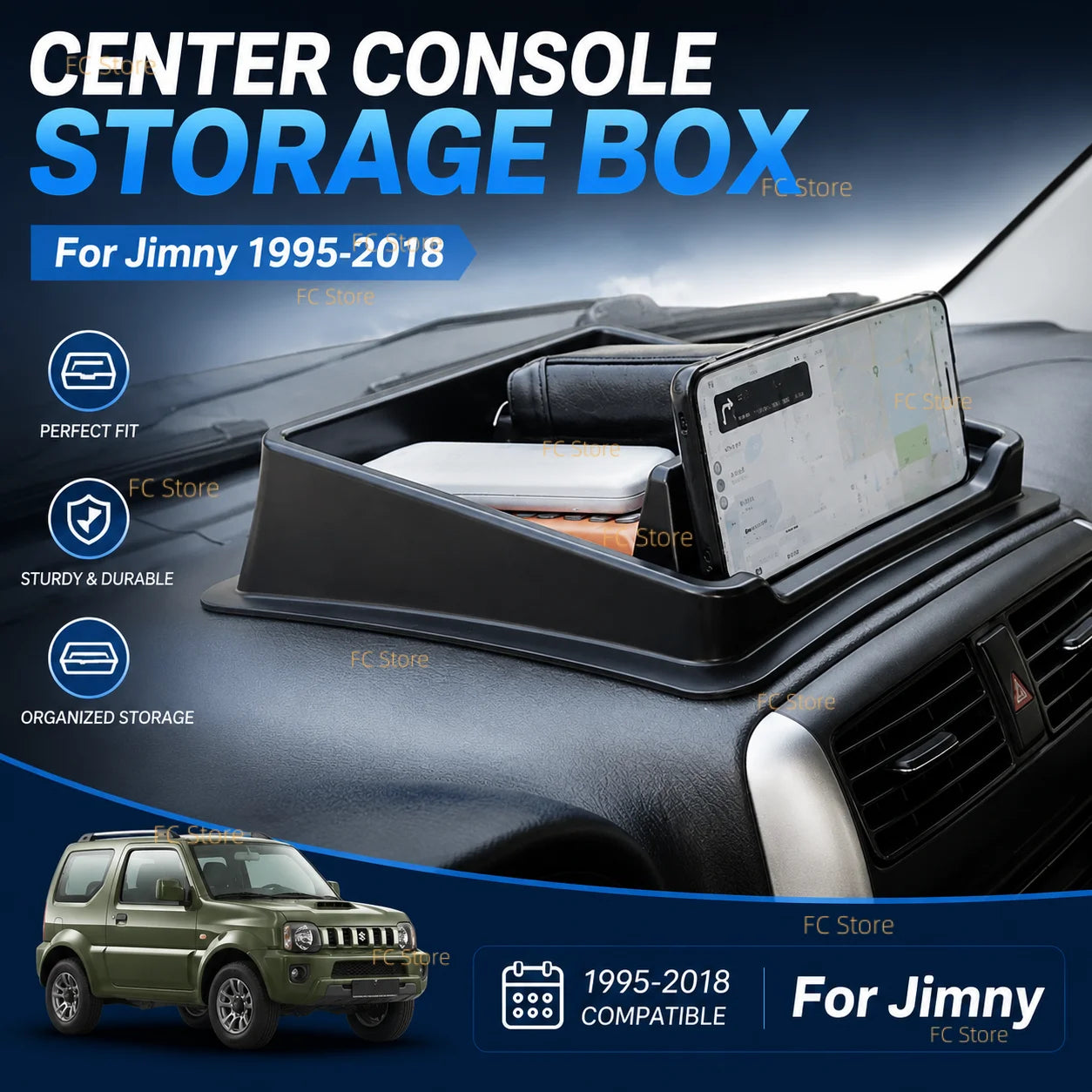 For Jimny 1998-2018 JB33 JB43 Car Center Console Dashboard Storage Box Phone Bracket Interior Accessories
