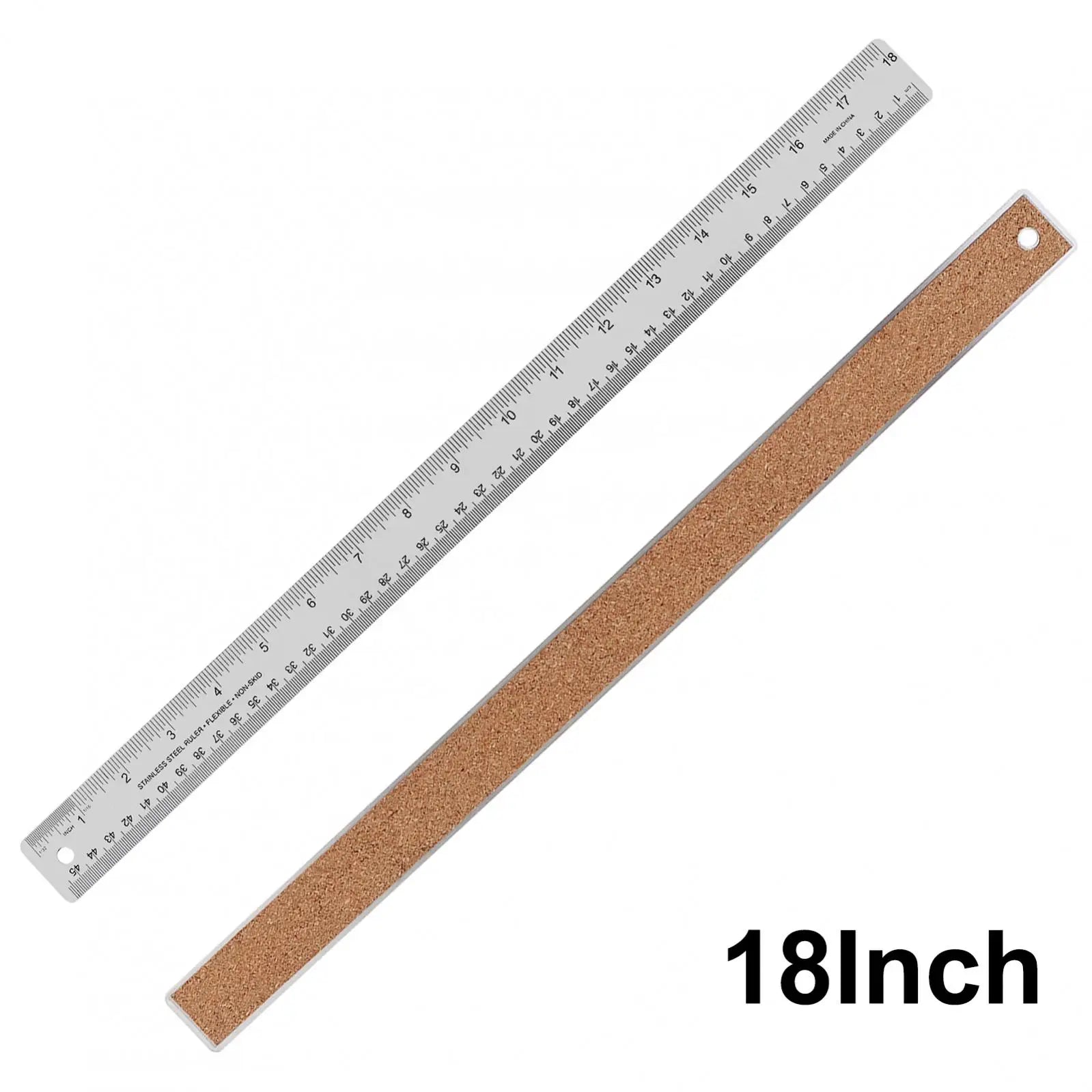 6/ 12 /18 Inch Optional Stainless Steel Metal Ruler with Cork Backing, Inch and Centimeters Non-slip Rulers Measuring Tool