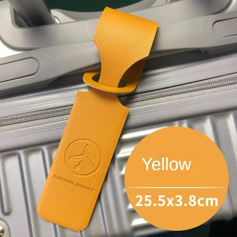 Portable Solid Color PU Leather Luggage Tag Suitcase Identifier Label Baggage Boarding Bag Tags Holder Travel Accessories