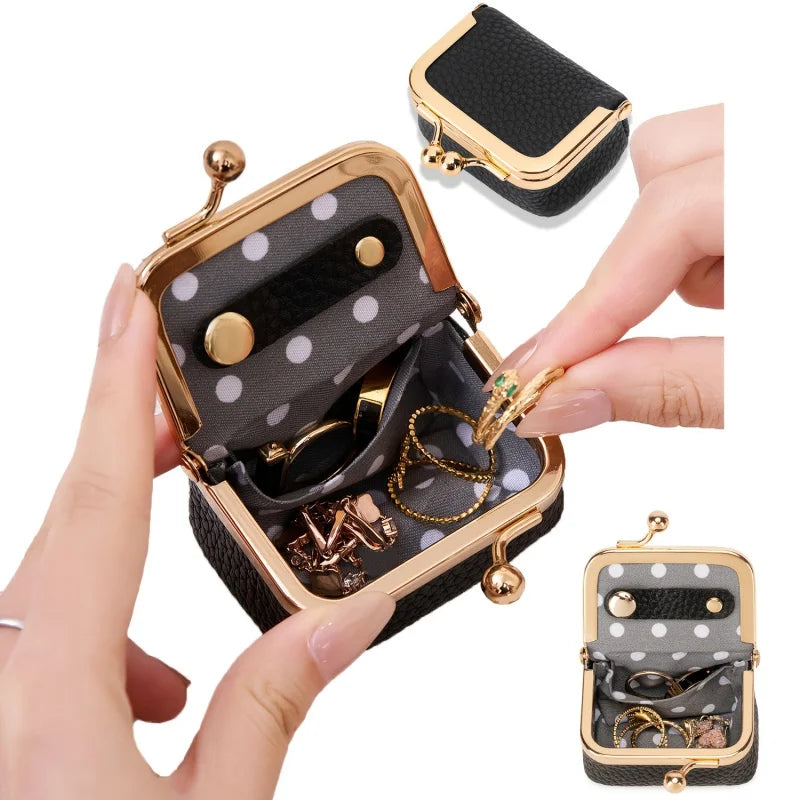 Mini Leather Coin Purse – with Gold Clasp, Small Jewelry and Earphone Pouch for Women, Cute Colorful Wallet for Daily Use