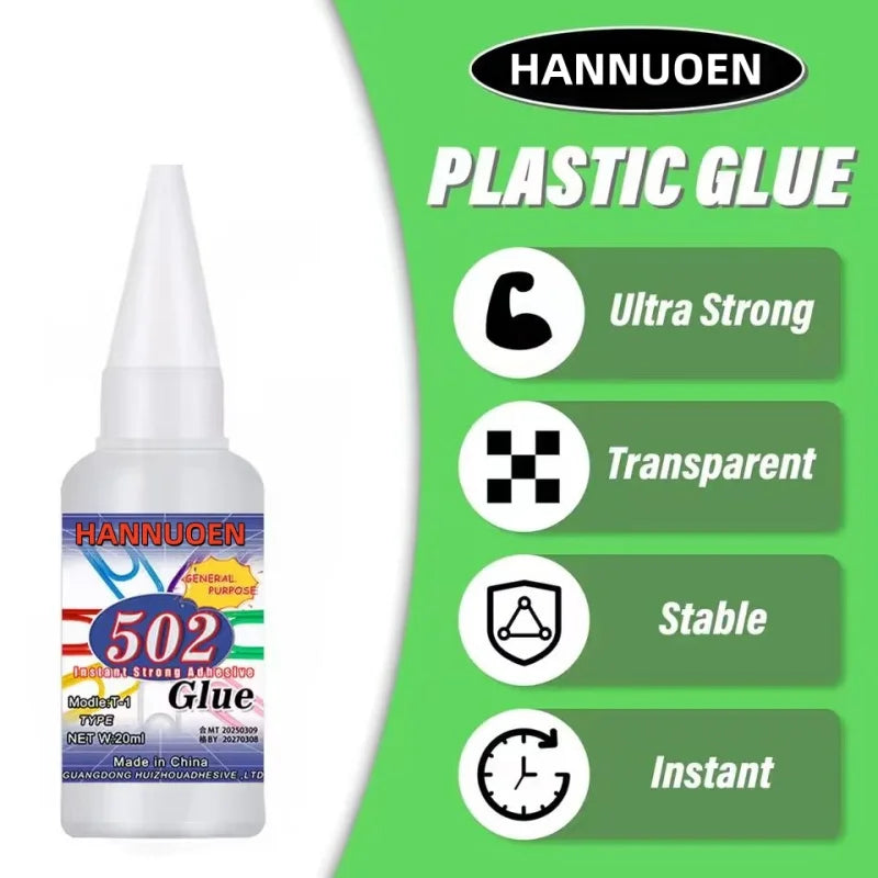 502 super strong quick-drying adhesive, professionally used for daily repair of toy plastics, is white, transparent and odorless