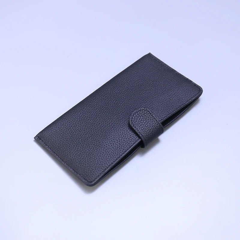 Genuine Leather Women Wallets Luxury Long Hasp Lychee Pattern Coin Purses Female Brand Solid Colors New Thin Clutch Phone Bag