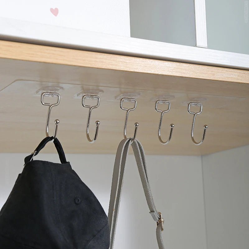 3/4/5/6 Row Transparent Wall Hooks Strong Adhesive Door Wall Hangers for Kitchen Bathroom Towel Clothes Key Holder Organizers