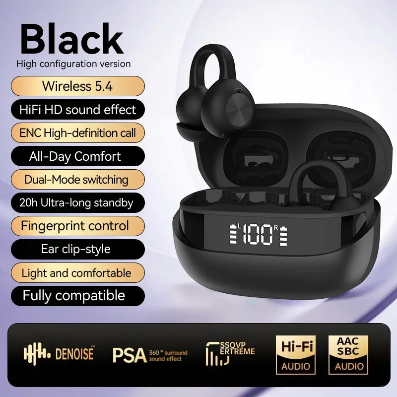 K30 Open Ear Ear Clip Bluetooth 5.4 Sports Earphones Digital Display Wireless Headset