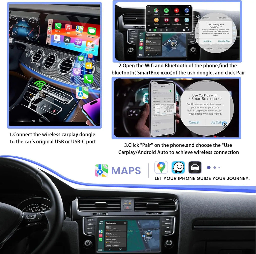 2-in-1 Wireless CarPlay Adapter 2026 Support Apple CarPlay & Android Auto, Fast Auto-Connect, No Latency, Mini Bluetooth Dongle Convert Wired to Wireless Compatible with iPhone & Android Black