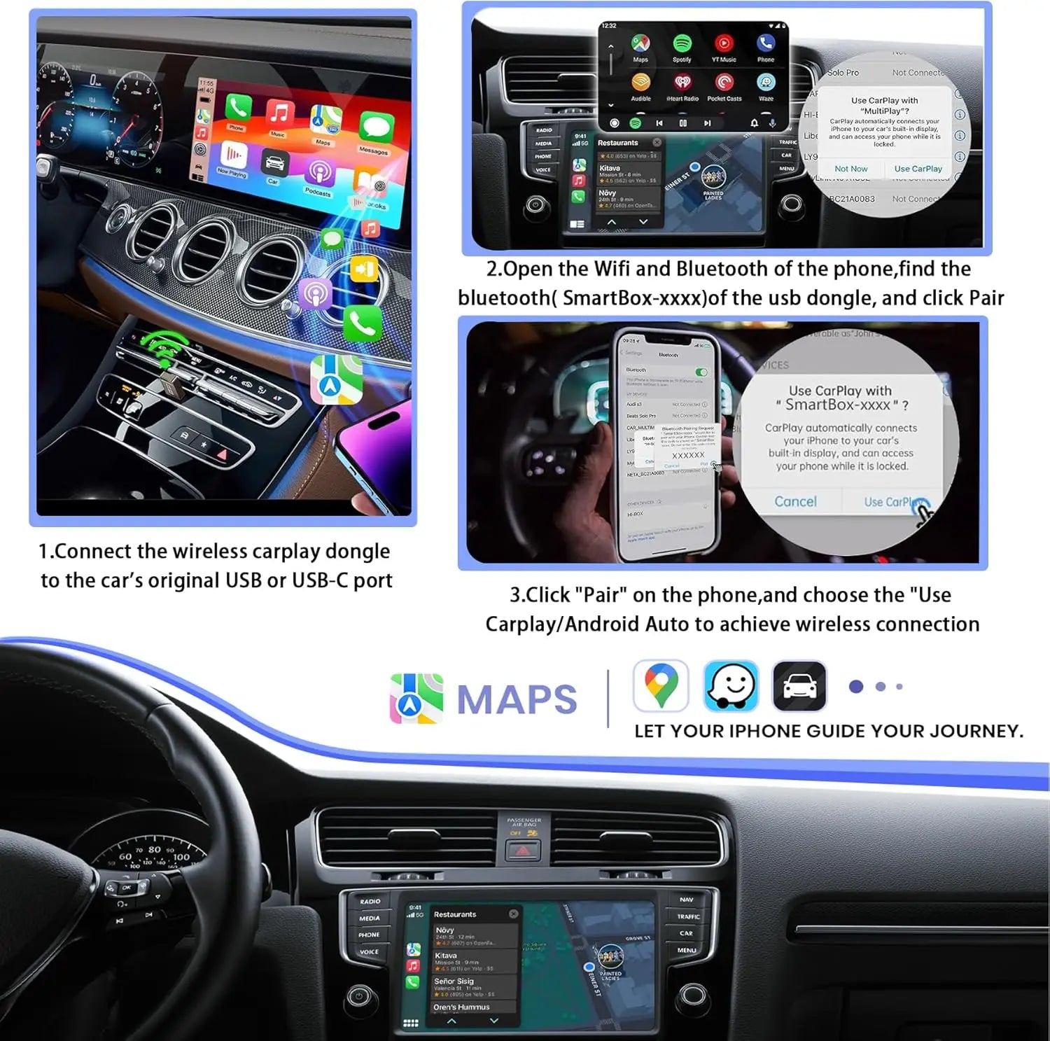 2-in-1 Wireless CarPlay Adapter 2026 Support Apple CarPlay & Android Auto, Fast Auto-Connect, No Latency, Mini Bluetooth Dongle Convert Wired to Wireless Compatible with iPhone & Android Black