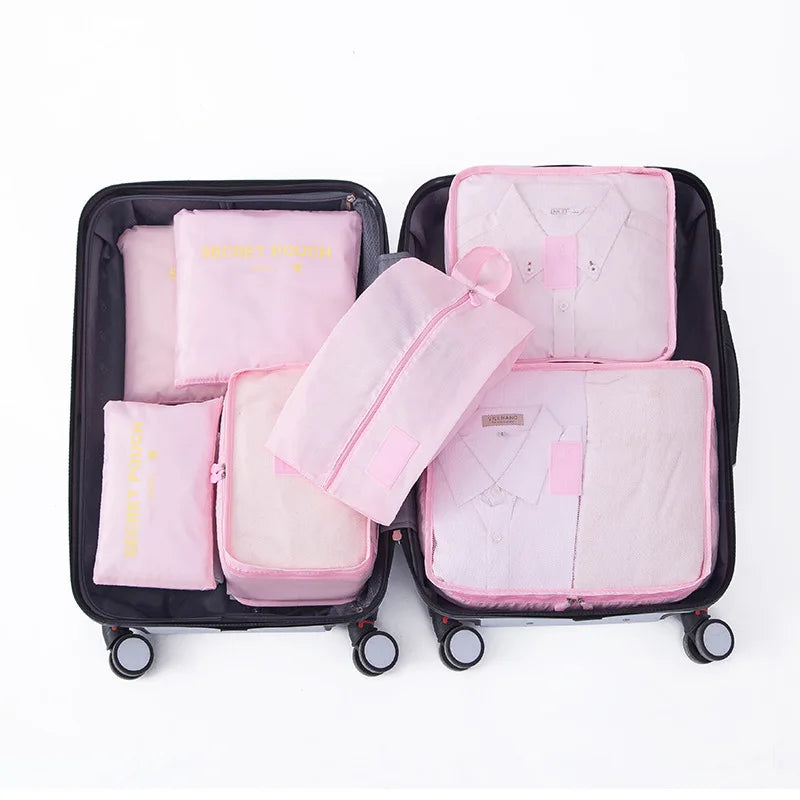 7pcs Travel Storage Bag Large Capacity Suitcase Storage Luggage Clothes Sorting Organizer Set Pouch Case Shoes Packing Cube