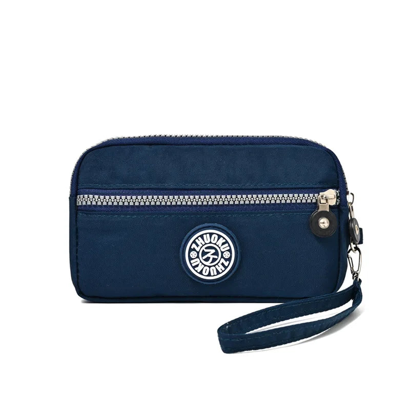 2026 New Clutch Women's Bag Three-Layer Zipper Mini Nylon Cloth Solid Color Mobile Phone Bag Coin Purse