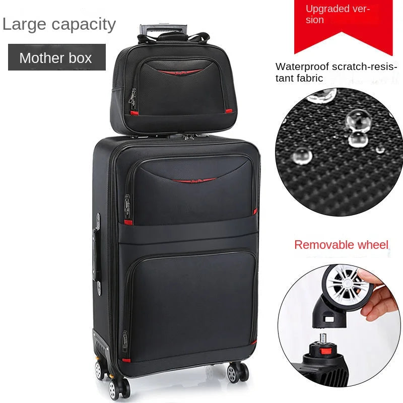 Large Capacity Suitcase with Combination Lock Luggage Travel Boardable Waterproof Oxford Fabric Trolley Case 28-Inch Oversized