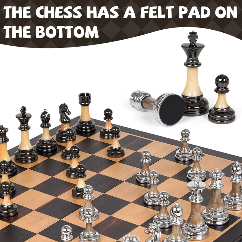 Chess set 45cm/ 17.7-inch Eewood large solid wood chessboard, high-end electroplated + acrylic chess piece king 9cm high