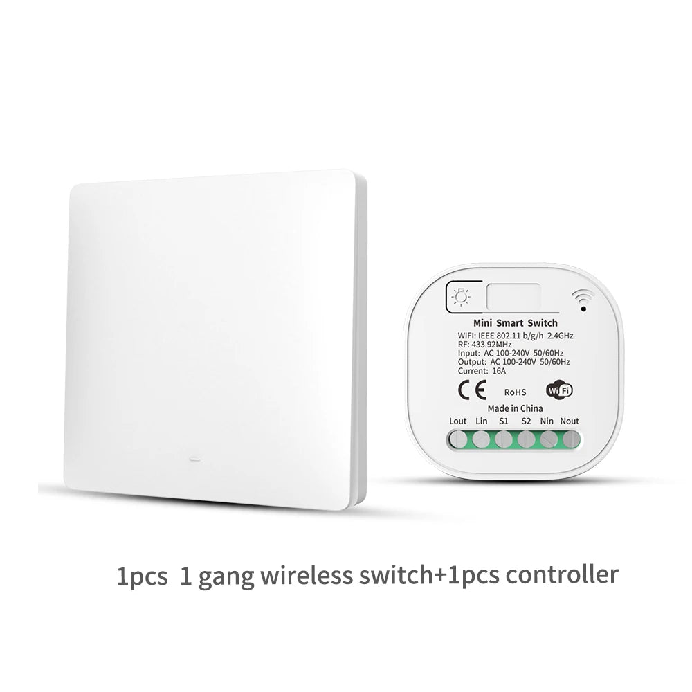 RF433 Self-Powered Wireless Light Switch, Kinetic No Battery,16A Relay, Retrofitting Easy Installation for Home Garage Garden