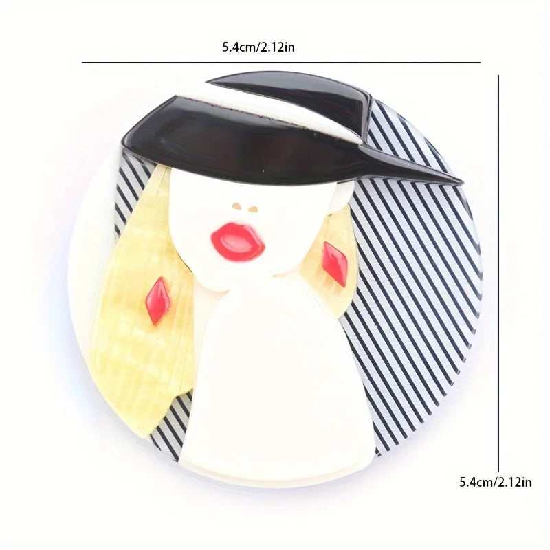 handmade fashion accessories acrylic cartoon round women portrait brooches popular clothing bag accessories