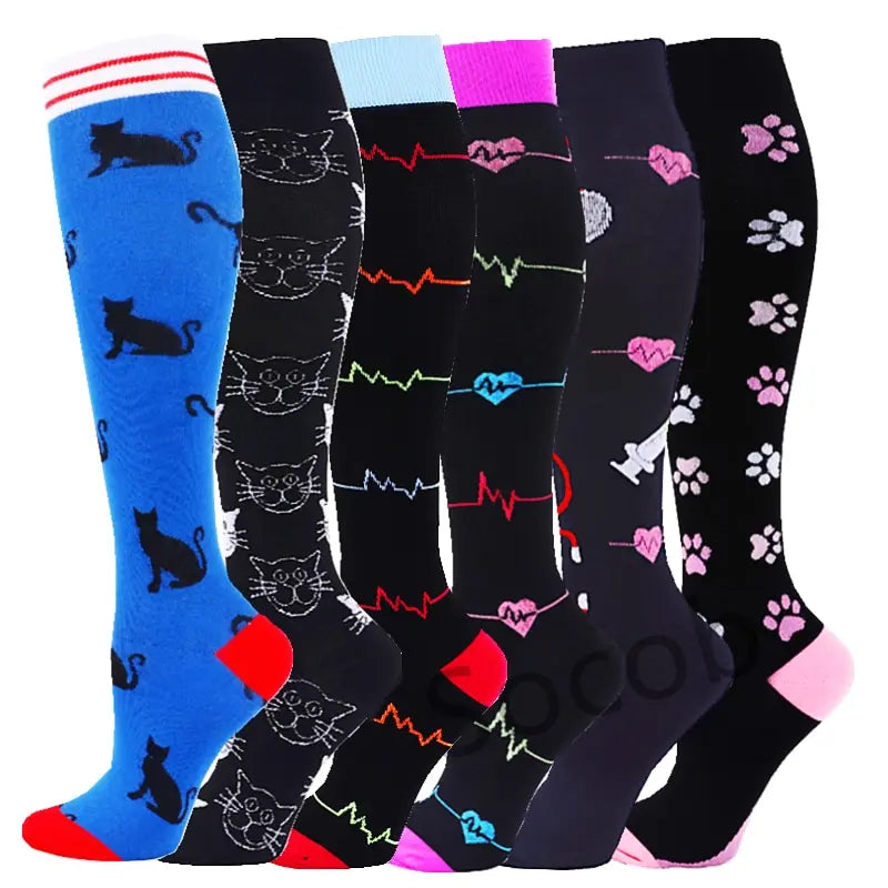 6/7 Pairs Compression Socks Varicose Diabetes Sock Running Cycling Hiking Touring Bicycle Marathon Outdoor Rugby Edema Long Tube