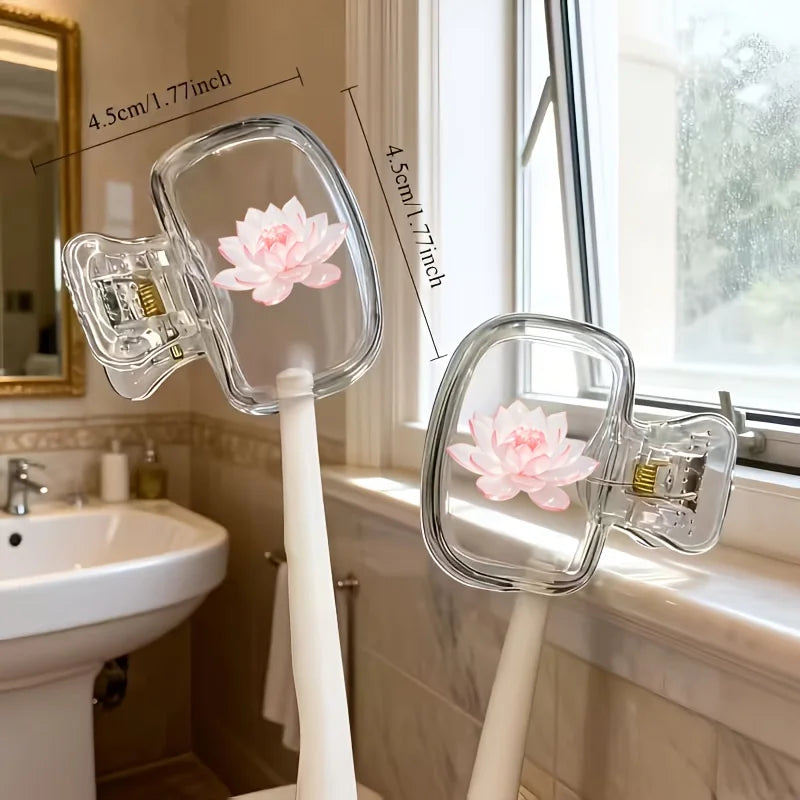 Beautiful Lotus 2pcs Toothbrush Holder Portable Combination Set Protective Cover Suitable for Home Travel Use Storage Clip Trips