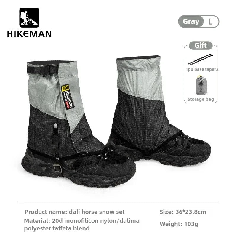 HIKEMAN 20D+UHMWPE Outdoor Hiking Gaiters Windproof Large Leg Covers for Camping Skiing Mountaineering and Desert Trekking