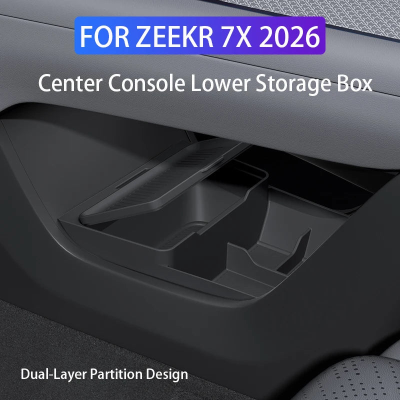 For ZEEKR 7X 2026 The storage box below the center console Double-layer silicone storage box Car interior accessories