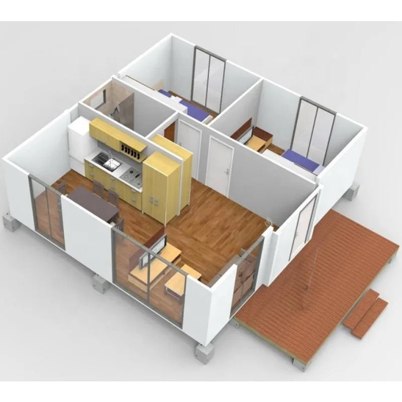 Full Furnished Modern Easy Assemble Resort Foldable Container House Prefabric Light Steel Frame 2 Room Prefab House