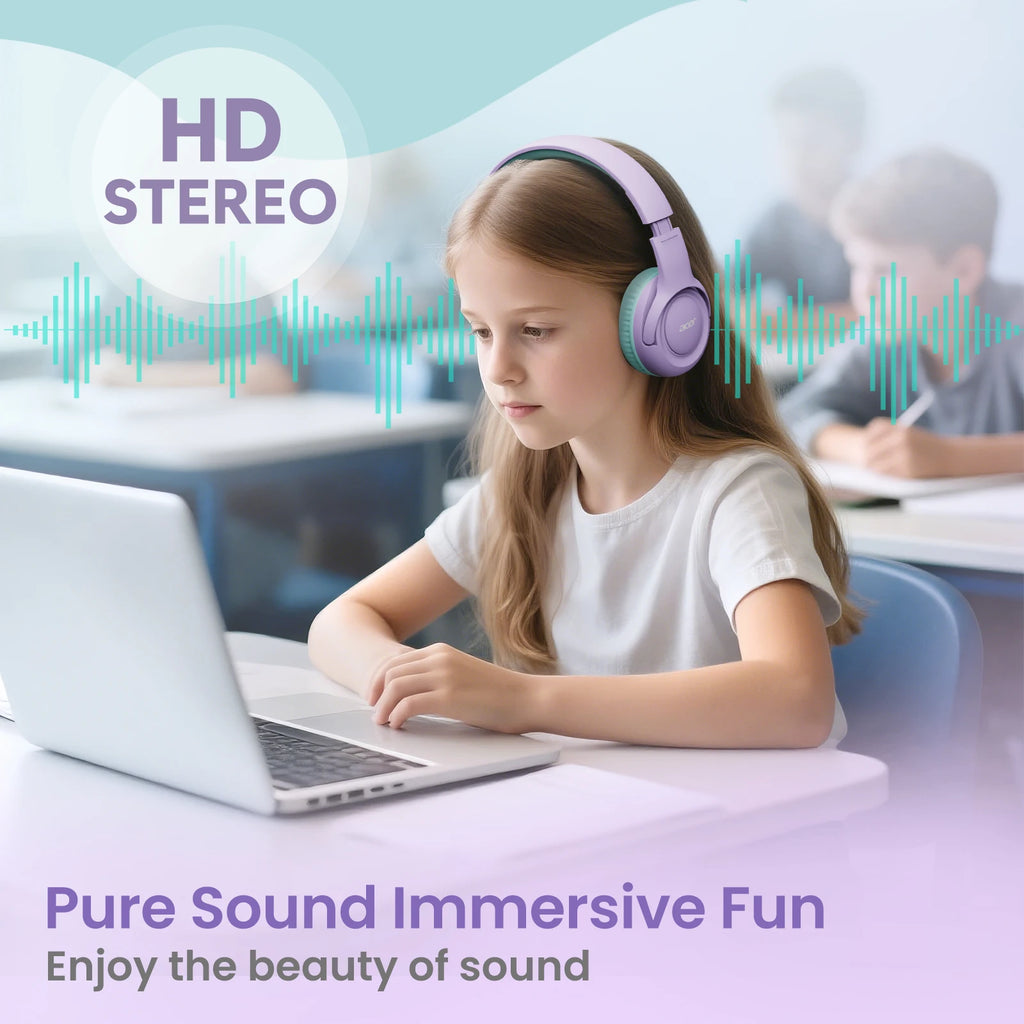 Acer Kids Headphones with Cord for School Over-Ear 85/94dB Volume Limiter 3.5mm Jack Foldable Stereo Headset for Toddlers