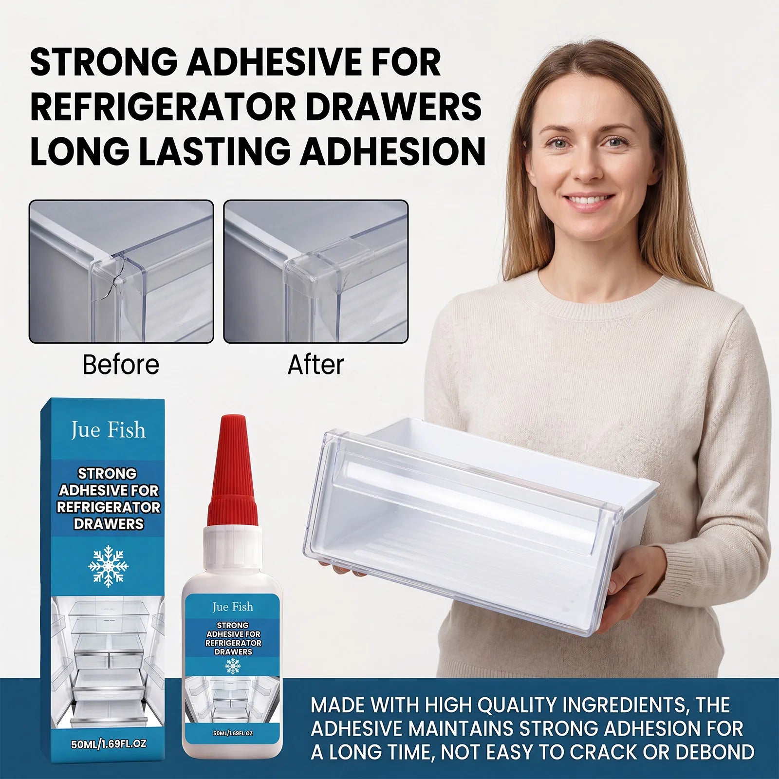Fridge Drawer Repair Adhesive No Nail Strong Bond Instant Fix Freezer Interior Parts Glue Transparent Waterproof Household