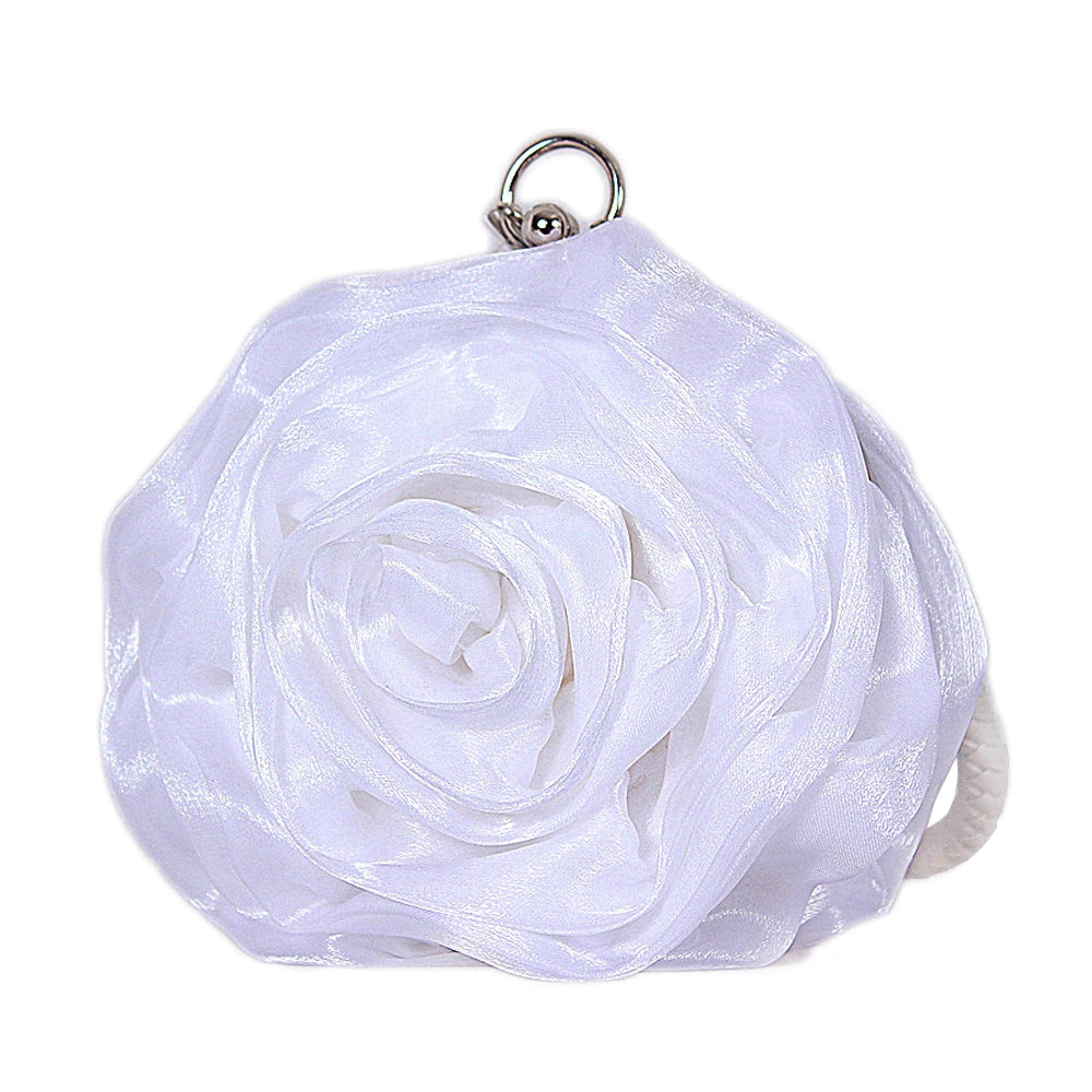 Women's Silk Wedding Clutch with Camellia Flower, Elegant Bride Evening Bag for Wedding Party Prom, Vintage Handbag