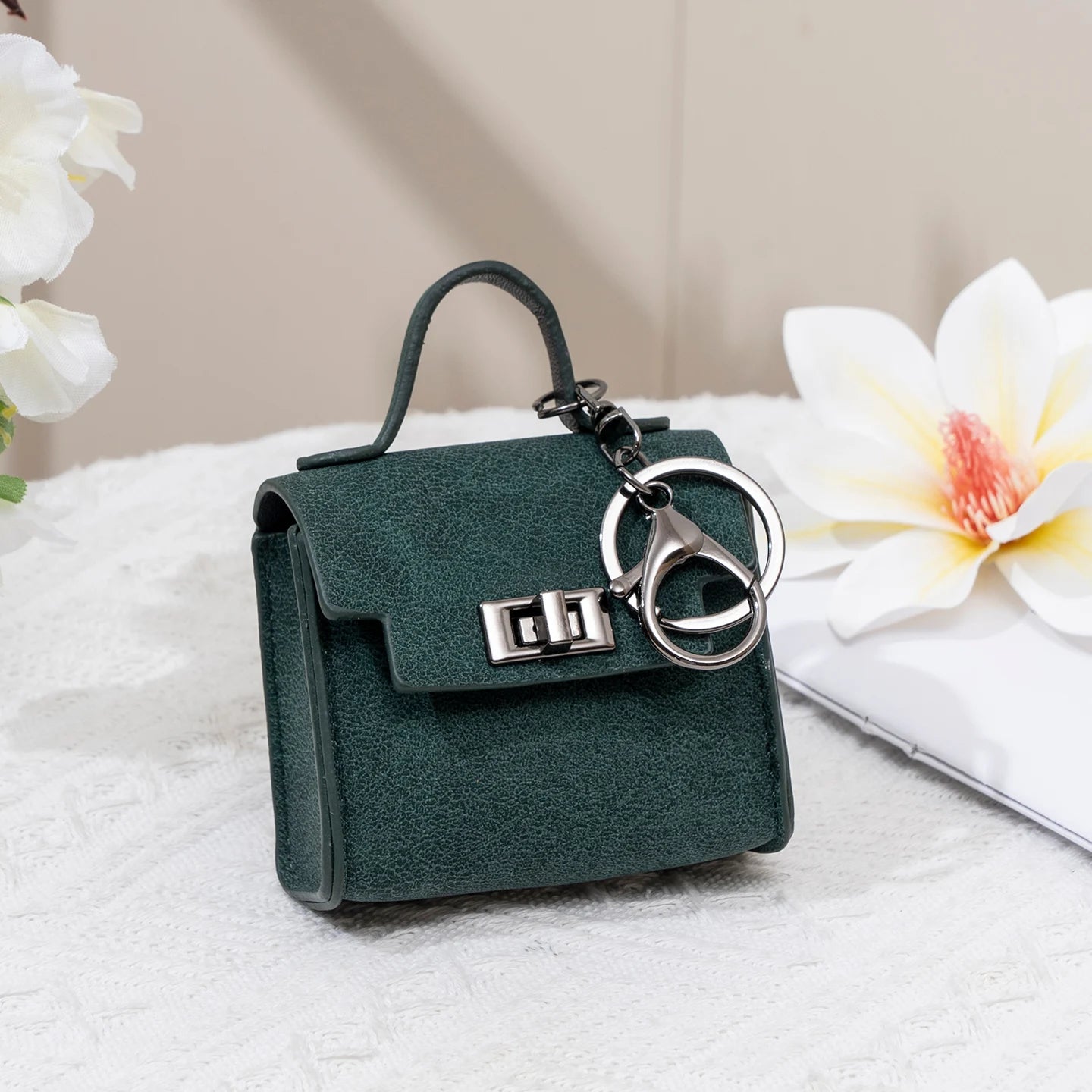 Vintage Suede Mini Handbag Charm Multi-use Airpod Storage Bag Ornament
