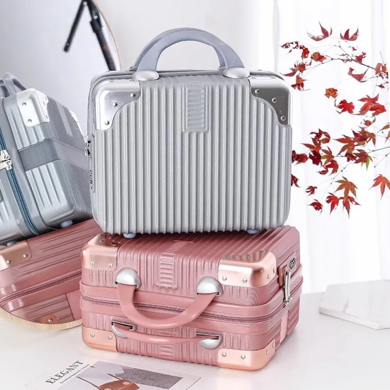 Portable Mini Luggage for Women, Lightweight Cosmetic Bag, Carry-on Travel Case with Lock