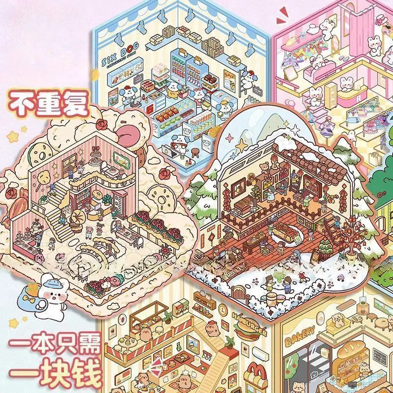 Miniature 3D Scene Stickers DIY Stacking House Decoration Stickers Journal Craft Set