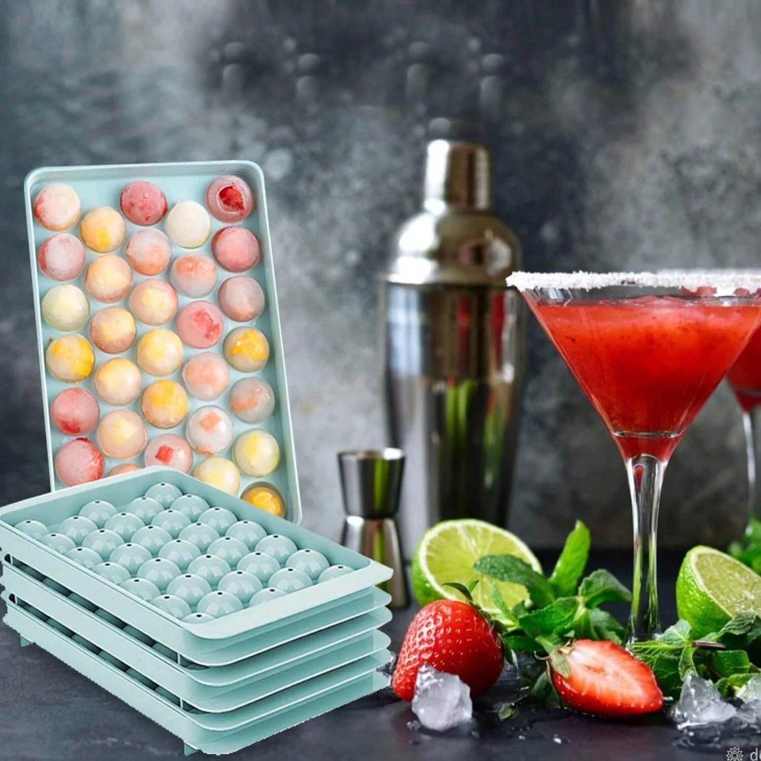 Round Ice Cube Tray Set 3 Trays 1 Ice Bin And Scoop Upgraded Ice Trays Circle Ice Cube Mold Tray for Cocktail Whiskey Coffee