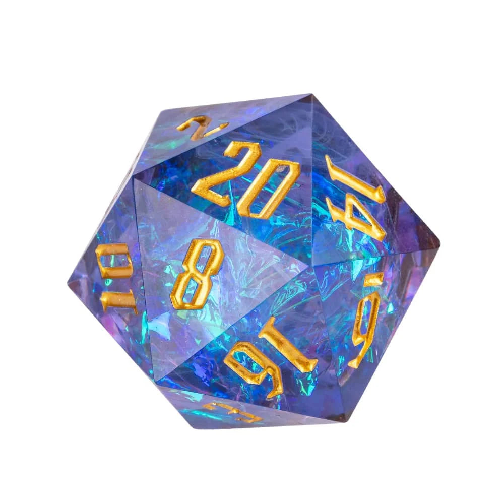 Cusdie 33mm Rainbow Film D20 Dice, 20 Sided Resin Sharp Edges Dice, Single D20 Polyhedral Dice, for Role Playing Board Game