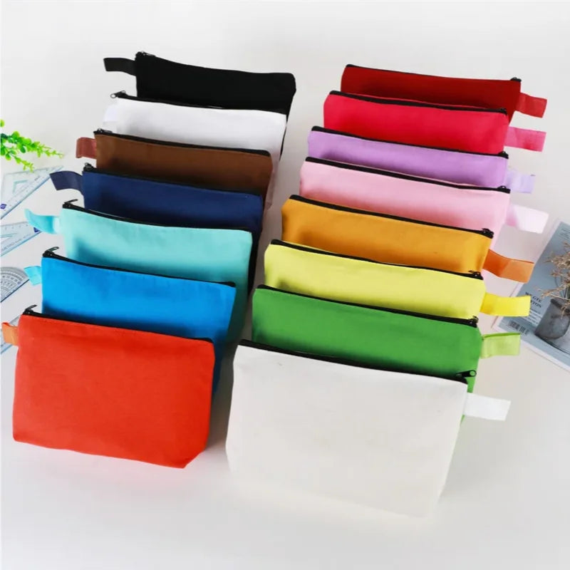 10/20Pcs Custom Logo Colored Canvas Pencil Case with Zipper Handheld Makeup Bag DIY Stationery&Cosmetic Storage Organizer Pouch
