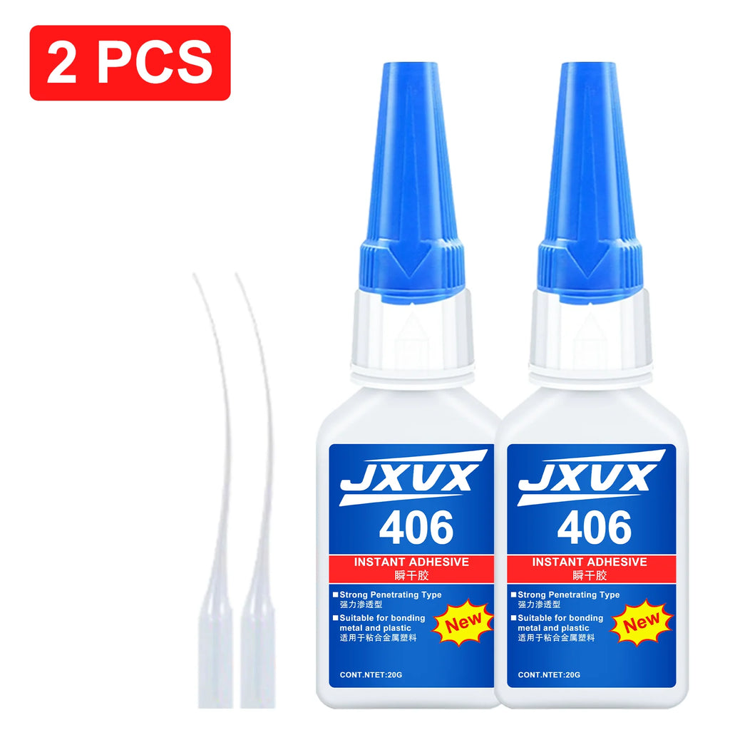 Loolifl 406 Instant Glue, Cyanoacrylate, Super Glue, 5 Seconds Quick Drying, for Metal, Plastic, Rubber, Glass, Toys, Shoes, Paper, Quick Repair, Not Easy to Whiten