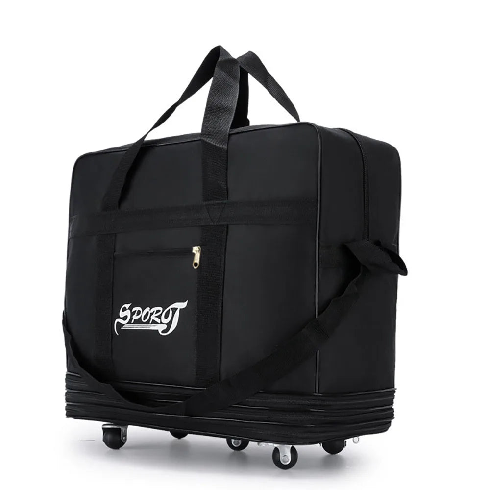 Travelling Pack Wheels For Women Men Expandable Foldable Trolley Luggage Versatile Black Suitcase For Weekend Trip Overnight Bag