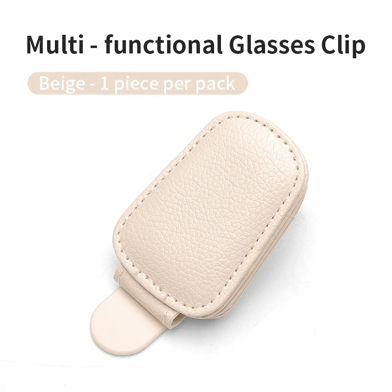Multifunctional Car Eyeglass Clip, Automotive Glasses Holder, Leather Car Sun Visor Storage Box, Car Sunglasses Clip & Card Hold