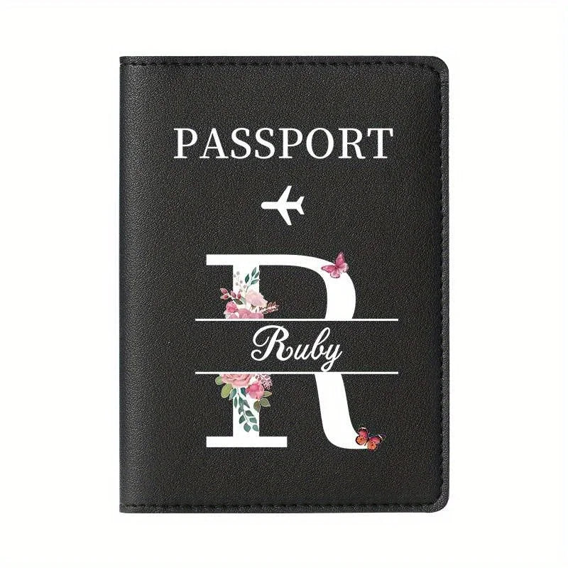 Personalized Custom Black Passport Holder with Custom Name - 26 Letters and Surname. Fashionable Foldable Travel Accessory
