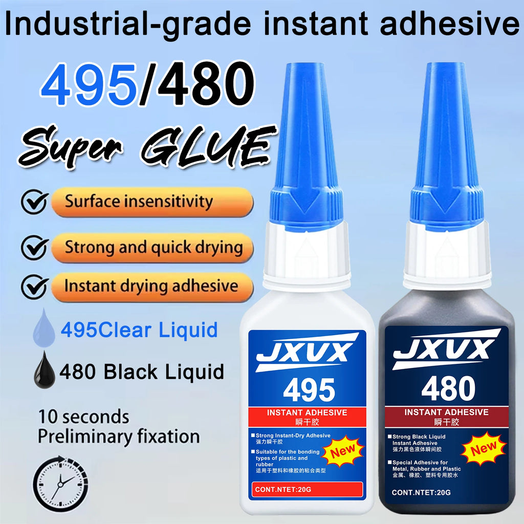 Value Pack High-Tack 495/480 Super Strength Flexible Adhesive Fast-Curing Cyanoacrylate Glue Multi-Purpose Liquid Adhesive for Auto Repair, Rubber, Plastic, and Wood 110ml, 1-5 pcs.