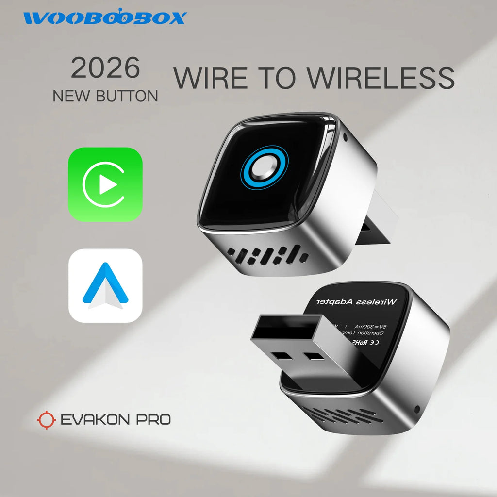 Wooboobox Wireless CarPlay Dongle 2026, Aluminum Alloy 2 Phones One-Tap Switch, 2 in 1 USB Plug & Play for CarPlay Android Auto,