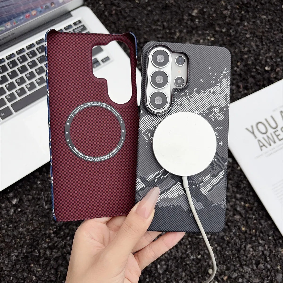 For Samsung S26 Ultra Frameless Ultra Thin PC Case For Magsafe Magnetic Slim Carbon Fiber Pattern Cover for Galaxy S25 Plus S26+