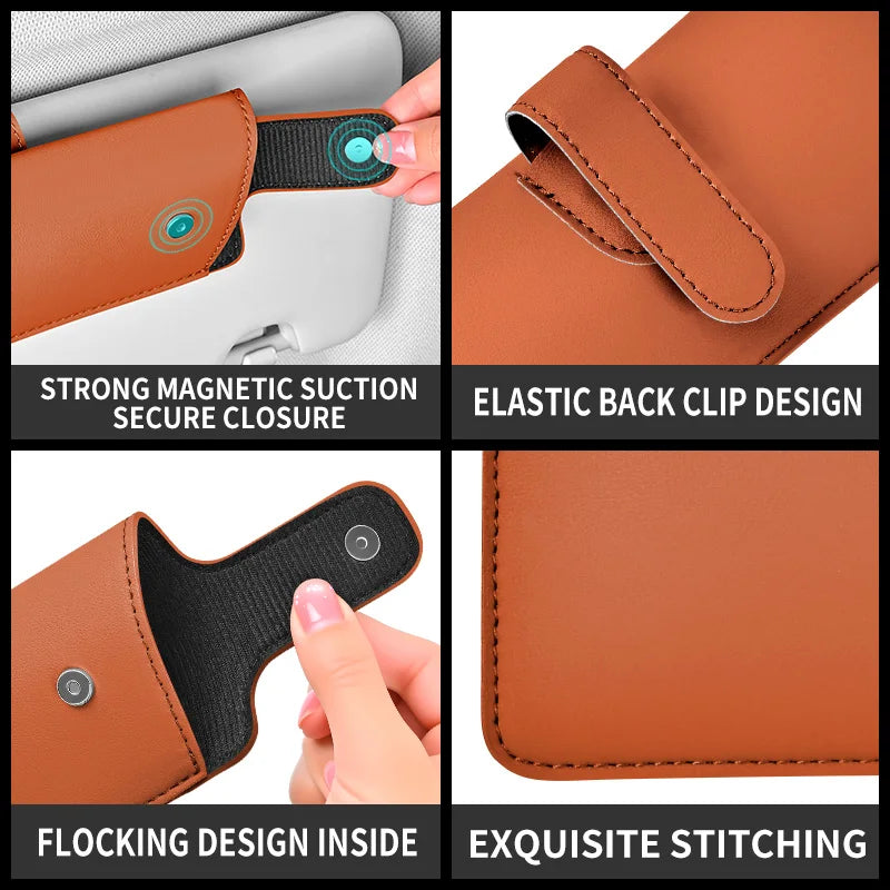 Car Sunglasses Case Creative Magnetic Snap Button Car Sunglasses Holder Sun Visor Storage Clip Multifunctional Box for Auto