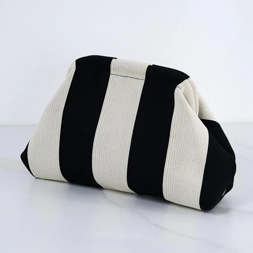 Women Clutch Bag Striped Print Dumpling Clutch Knitted Purse Summer Beach Bag Travel Dating Handbag Cloud Shape Coin Purse