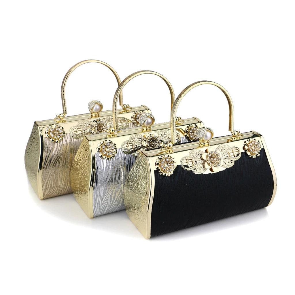 Mixed Color Pearl Metal Evening Bags Diamonds Line Printed Clutch Handbags Purse For Wedding
