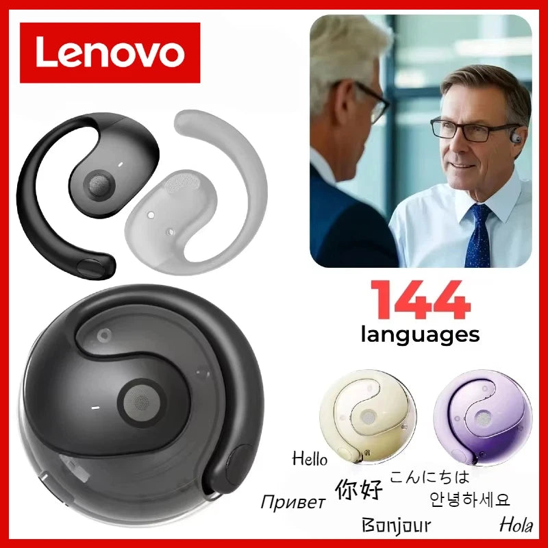 Lenovo T2 Earphones Wireless Bluetooth AI Earphones Realtime Language Translation 144 Languages Ear Hanging Headphone Translator