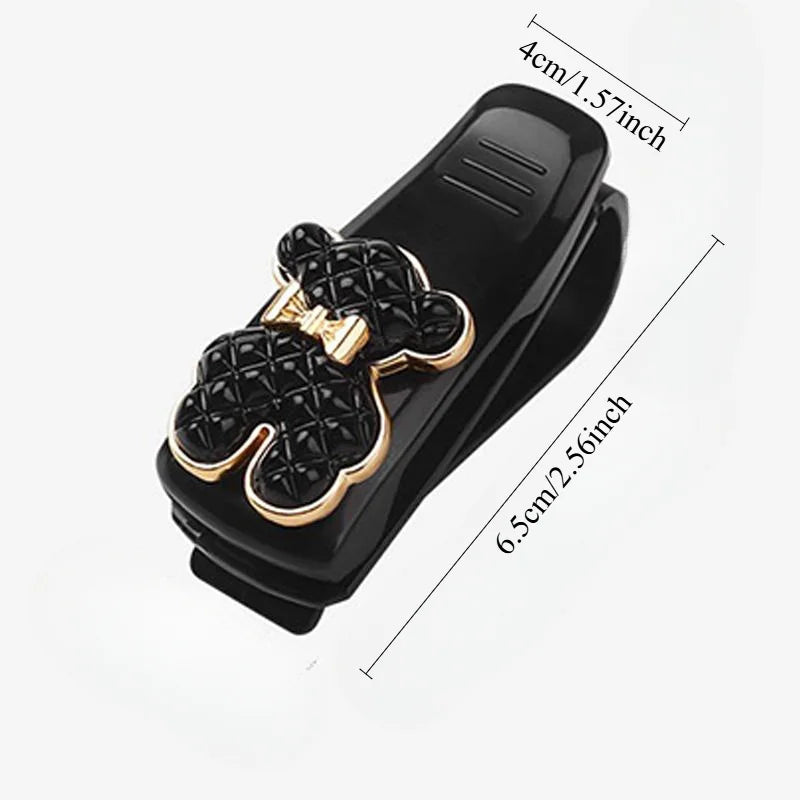 1pc Portable Car Glasses Cases Ticket Card Clamp Bear Flower Decoration Sun Visor Holder ABS Eyeglasses Sunglass Holder